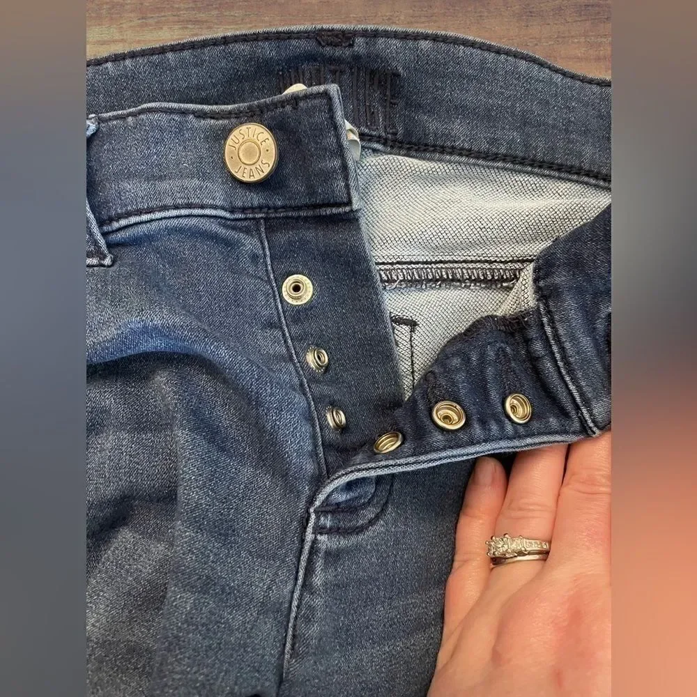 Justice Jeans Girls Size 12 Slim High Rise Denim Jeggings • Dark Wash Snap Fly